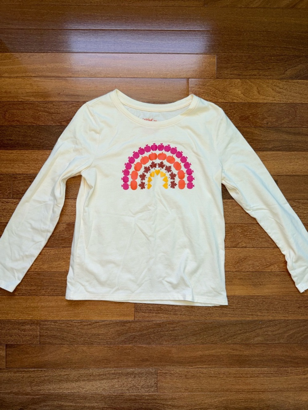Girls' Cream Long-Sleeve Top with Pink & Orange Fall Rainbow